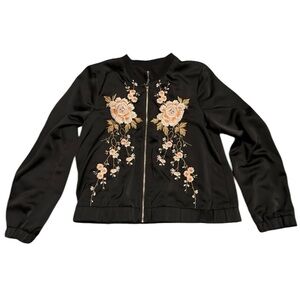 Design Lab Lord and Taylor bomber jacket embroidered black size large